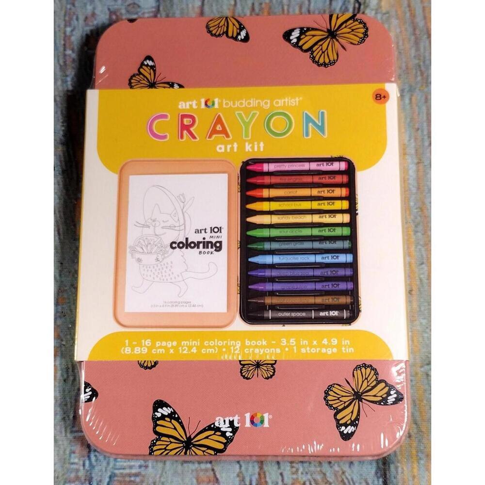 Art 101 Budding Artist Crayon Art Kit with Coloring Book and Storage Tin